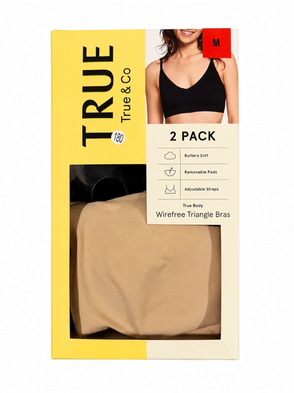 True & Co. 2-Pack Wirefree Triangle Bras - Black & Nude
